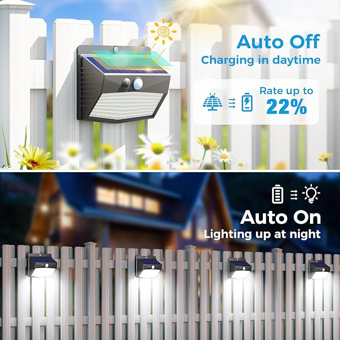 Peasur [ 16 Packs] Solar Motion Sensor Lights Outdoor, Solar Fence Lights with 3 Lighting Modes, Solar Powered Security Lights Waterproof for Outside Yard Wall Garden Backyard Deck Step Garage