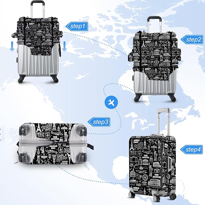 ANNA QUEEN Travel Seamless Pattern Luggage Cover -Stretchable Airplane Suitcase Protector Sleeve,Universal Washable Fit for 32-34 Inch Checked Baggage,Water Resistant Durable Luggage Protector,XL