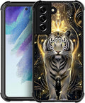 for Samsung Galaxy S21 Case, White Tiger Golden Mystery Pattern Graphic Design Girl Boy Soft Silicone Hard Acrylic Shock Protection for Samsung Galaxy S21