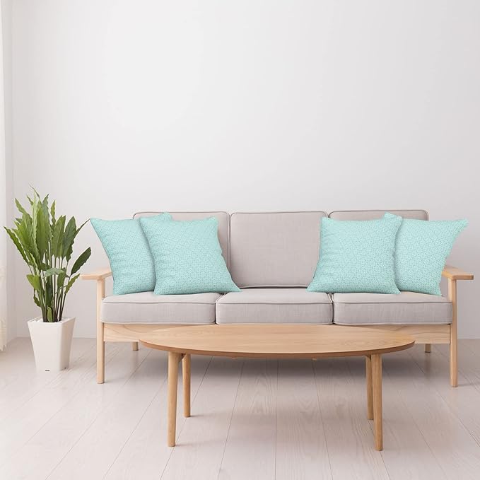 Ambesonne Celtic Decorative Throw Pillow Case Pack of 4, Aqua Celtic Style Twisted Crossed Repeating Circle and Bent Line Webs Print, Cushion Cover for Couch Living Room Car, 16", Teal White