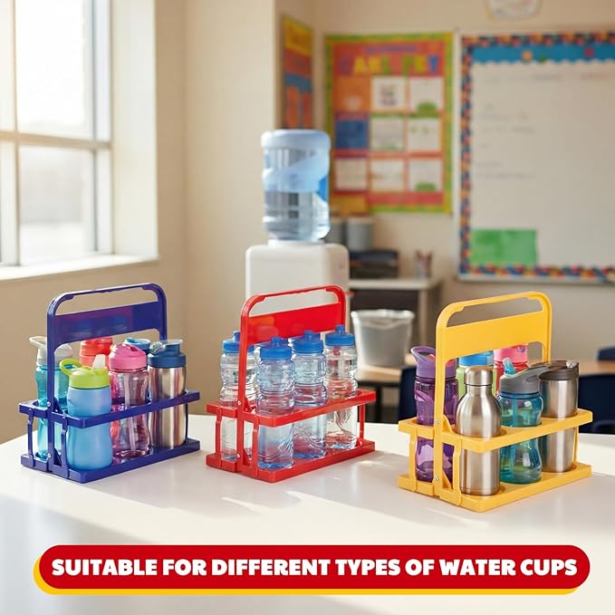Reallnaive 3 Pcs Collapsible Water Bottle Carrier for Classroom Portable 6 Cup Holder with Handle Classroom Water Bottle Storage for Classrooms, Teaching Materials After-School Programs