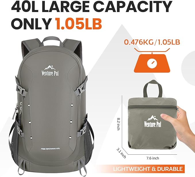 Venture Pal 40L Lightweight Packable Travel Hiking Backpack Daypack