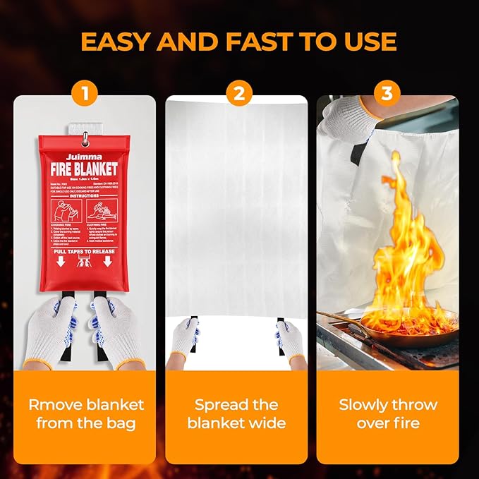 Juimma Fire Blanket for Home and Kitchen - 40" x 40" Prepared Fire Blankets Emergency for Home, School, Camping, Office, Warehouse, with Gloves and Hook, 1 Pack