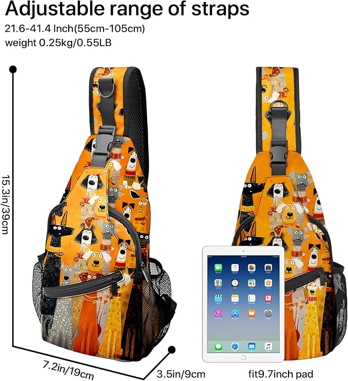 FyLybois Dog Sling Bag for Women Lightweight Crossbody Backpack Casual Daypack with Adjustable Strap for Travel Work Hiking Everyday Use