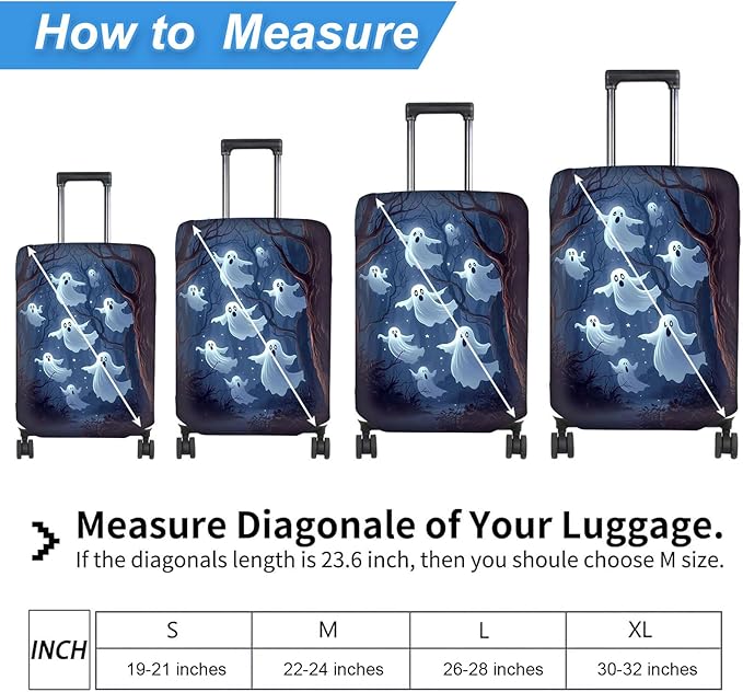 Luggage Cover Protector for 30-32 Inch Suitcases, TSA Approved Elastic Travel Suitcase Covers, Anti-Scratch Washable Luggage Sleeve for Carry On & Checked Bags, Ghosts Flying
