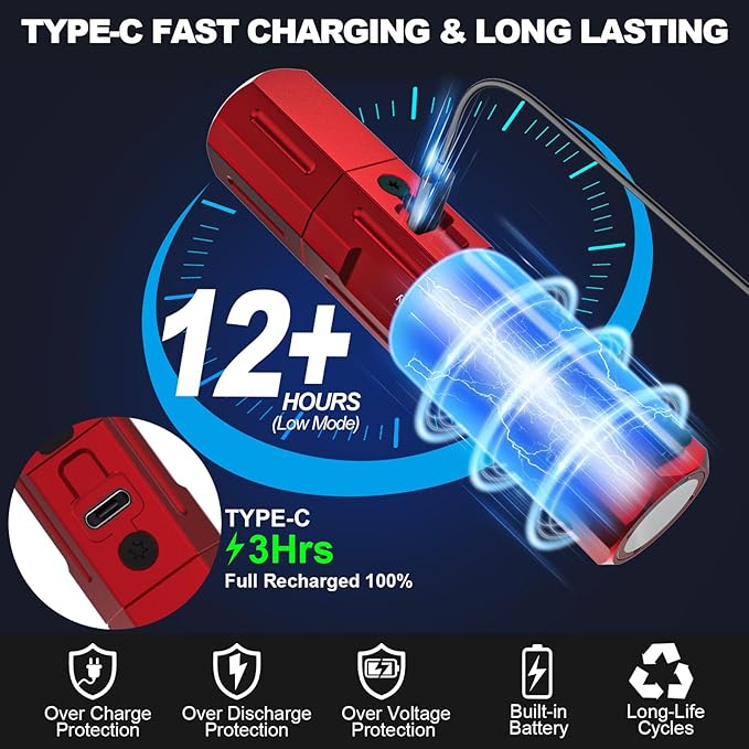 Banral Rechargeable Flashlights High Lumens - Super Bright Small Pocket Magnetic Flashlight, 8 Modes LED Tactical Flash Light, Dual Button Powerful Flashlight for Camping (2, Red)