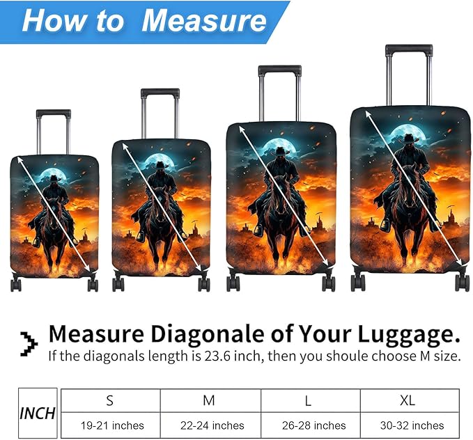 Luggage Cover Protector for 22-24 Inch Suitcases, TSA Approved Elastic Travel Suitcase Covers, Anti-Scratch Washable Luggage Sleeve for Carry On & Checked Bags, Man Riding Horse