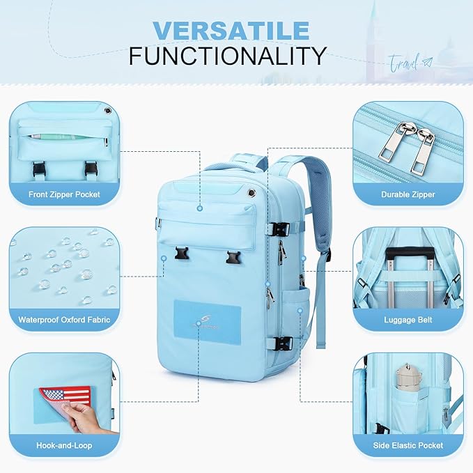 Maelstrom Travel Backpack for Women Men,35L Laptop Backpack Fits 17-Inch Laptop,Carry On Backpack for Airplanes with Crossbody Bag&Shoe Compartment&Toiletry Bag (Blue, Large)