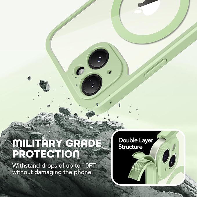 TIESZEN for iPhone 15 Case, Compatible with MagSafe, Built-in Privacy Screen Protector and Camera Protection, Anti Spy Full Body Dustproof Shockproof Hard Phone Case 6.1", Light Green