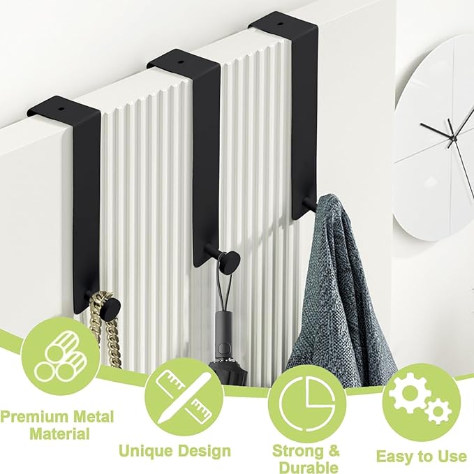 T-Shaped Over the Door Hooks, 2Pcs Rustproof Stainless Steel Door Hooks Over Door Coat Hangers for Home, Office (Black)