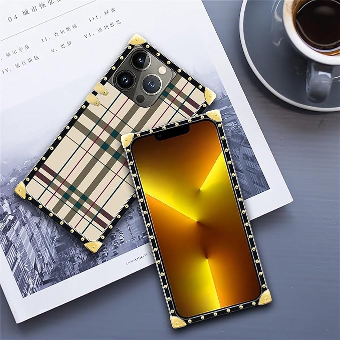 Compatible with iPhone 13 Pro Case, Black Red Beige Stripes Luxury Golden Decoration for Girl Women Soft TPU Shockproof Protective Hard PC Back for iPhone 13 Pro