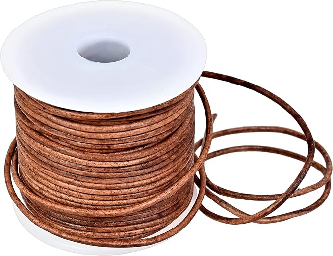 GENIQUE Real/Genuine Round Leather String Cord for Necklace, Bracelets, Jewellery, Braiding (1.5mm, Saddle Brown Distressed)