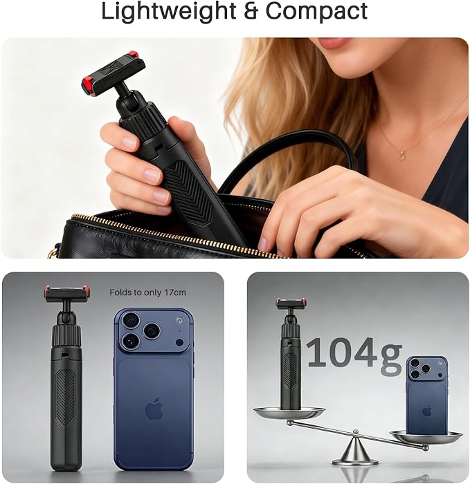40cm/15.75'' Selfie Stick Tripod for DJI Osmo Action 6 & Nano Accessories, 360° Adjustable Extended Pole Tripod Stand w Magnetic Mount, Ultra-Lightweight Handle Grip Monopod for Vlogging