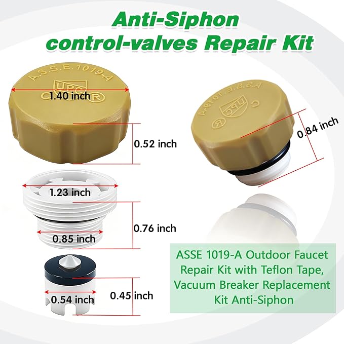 Anti-Siphon Industrial-control-valves Repair Kit， ASSE 1019-A Vacuum Breaker Check Valve Replacement Kits with Decorative Cover, Plastic Body,Plunger and O-Ring,1 Pack