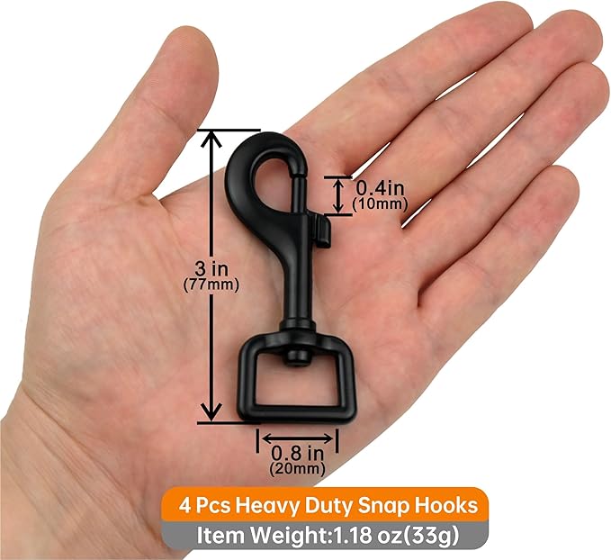 Garwor Heavy Duty Swivel Snap Hooks Black Electrophoresis Coating 3/4" 4 Pcs,Trigger Snaps Dog Leash Hook