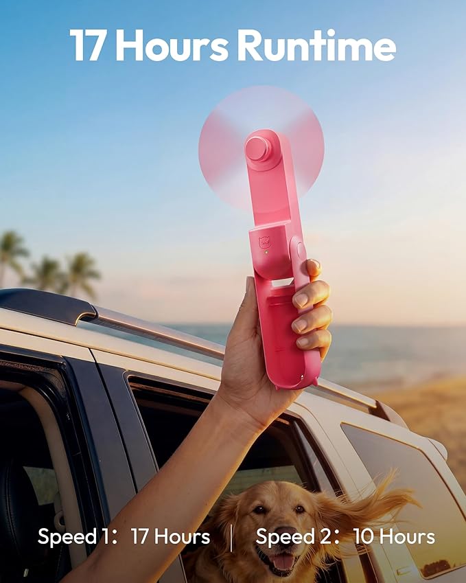 Gaiatop Portable Handheld Fan, 3 in 1 Mini Fan Handheld [17h Max Cooling], Foldable Personal Fans Pocket Design, USB Travel Fans Portable, Lash Trip Summer Essential Cute Gifts for Women Girl, Rose