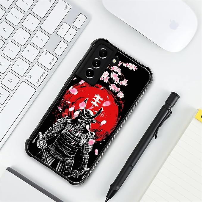 for Samsung Galaxy S22 Plus Case, Sakura Japanese Samurai Pattern Graphic Design Girl Boy Soft Silicone Hard Acrylic Shock Protection for Samsung Galaxy S22 Plus