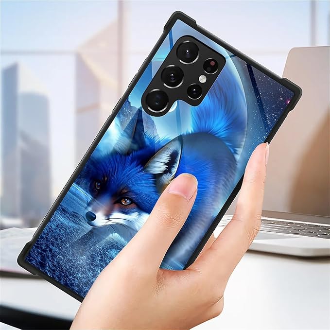 for Samsung Galaxy S22 Ultra Case, Snowy Mountain Fox Lake Pattern Graphic Design Girl Boy Soft Silicone Hard Acrylic Shock Protection for Samsung Galaxy S22 Ultra