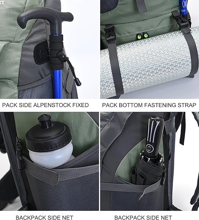 Bseash 50L Hiking Backpack, Water Resistant Lightweight Outdoor Sport Daypack Travel Bag for Camping Climbing Skiing Cycling (Army Green - With Shoe Compartment)