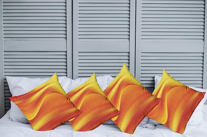 Ambesonne Orange Decorative Throw Pillow Case Pack of 4, Digital Waves with Different Tones Motion Effect Smooth Hot Lines Art Print, Cushion Cover for Couch Living Room Car, 24", Burnt Orange Yellow