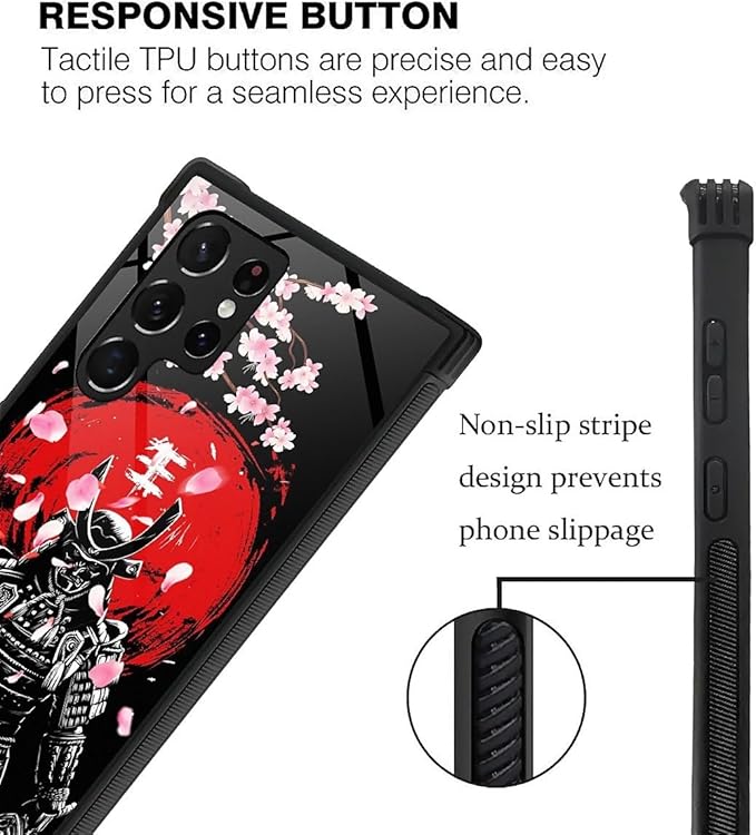 for Samsung Galaxy S23 Ultra Case, Sakura Japanese Samurai Pattern Graphic Design Girl Boy Soft Silicone Hard Acrylic Shock Protection for Samsung Galaxy S23 Ultra