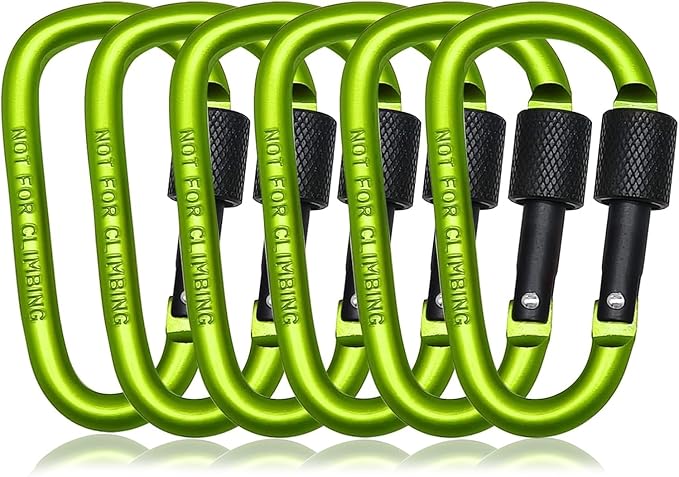 6 Pack Small Locking Carabiner, 3 Inch Aluminum D-Shape Snap Hook with Screw Gate for Hiking, Camping, Fishing&Backpack(Not for Climbing)