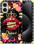 for iPhone 17 Case Luxury Golden Decoration for Girl Women Soft TPU Shockproof Protective Hard PC Back for iPhone 17 Crazy Pattern Queen Lip Crown Leopard Print