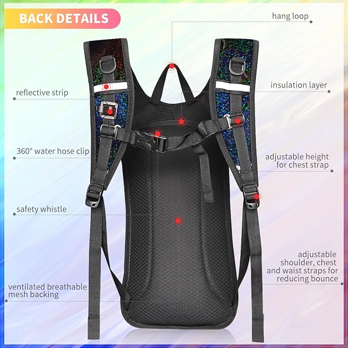 Hydration Backpack, Water Backpack with 2L Hydration Bladder, Rave Backpack Hydration Pack, Festival Essential for Raves, Hiking, Cycling, Climbing, Running, Outdoor, Camping and More