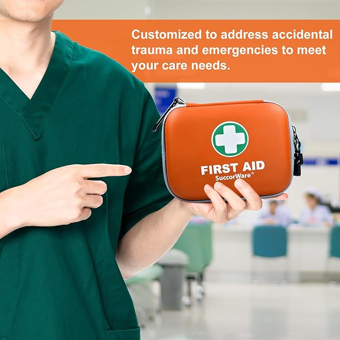SuccorWare 150 Pieces Mini First Aid Kit - Small Medical Kit with Hard Shell - Emergency First Aid Kit for Car, Travel, Home, Outdoor, Office, Camping, Hiking (Orange)