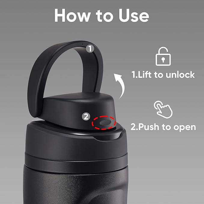 Fijinhom 16 oz Insulated Water Bottle,Stainless Steel Sports Water Bottle with Straw, Double Wall Vacuum Leak Proof, Cold for 24 Hours, BPA Free for Travel, Sport, Outdoor, Black