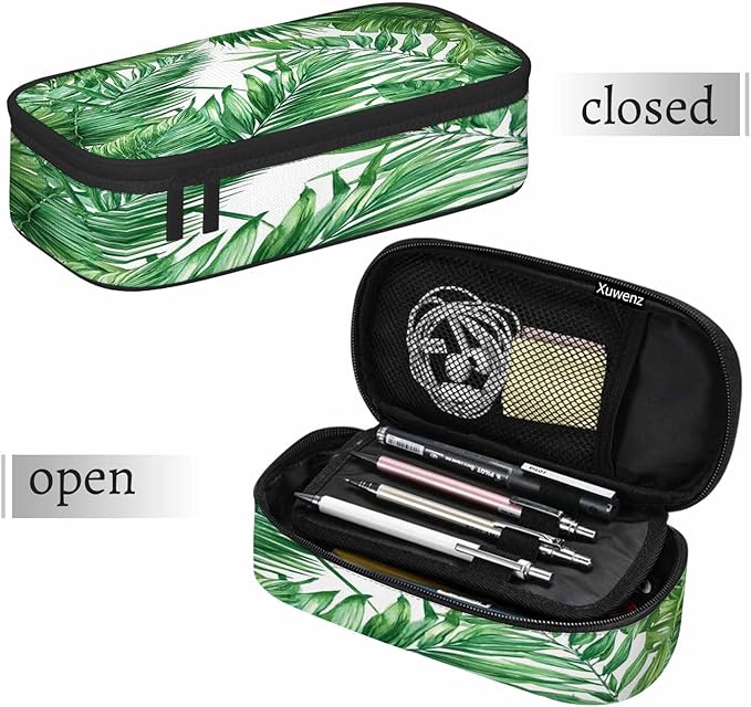 Palm Leaves Pencil Case Green Tropical Plant Pencil Bag Pen Markers Pouch Holder Organizer for Boy Girl School Students