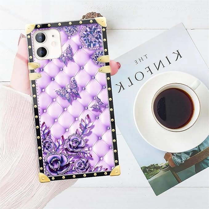 Compatible with iPhone 11 Case, Purple Butterfly Flowers Leaf Luxury Golden Decoration for Girl Women Soft TPU Shockproof Protective Hard PC Back for iPhone 11