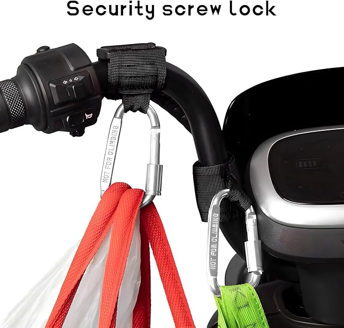 2 PCS UTV Hook for Hanging Headsets, Aluminum Alloy Stroller Carabiner Clips with Adjustable Strap, Multipurpose Roll Cage Hooks for Motorcycle Dirt Bike Scooter Owners (Silver)