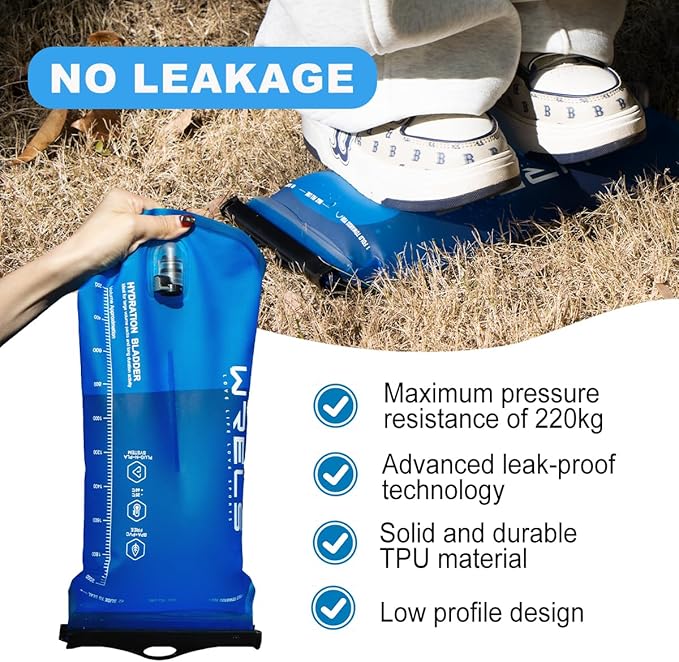 WRELS 1L/1.5L/2L/3L BPA Free Hydration Bladder,Leakproof TPU Water Bladder for Hiking Backpack,Large Opening Water Reservoir Hydration Pack for Running Cycling Camping
