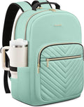 LOVEVOOK Laptop Backpack for Women with Giant Tumbler Holder 18.4 inch,Designer Travel Backpack Laptop Bag College Backpack,Quilted Work Nurse Teacher Backpack Purse Computer Bag Daypack,Mint Green