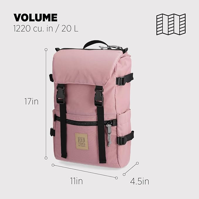 Topo Designs Rover Pack Classic - Daily Daypack for Commutes, Day Trips, Hikes, Iconic Denver Design, Recycled Nylon Durable Construction, PFAS-Free, Fair Trade, BlueSign Approved (Rose)