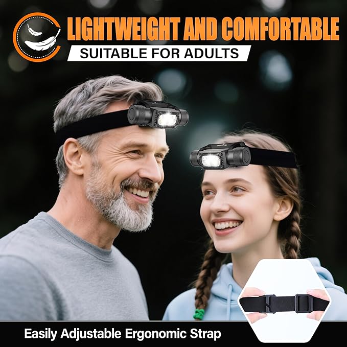 Headlamp Rechargeable, 2000 Lumen Super Bright LED Head Lamps with Red Light, IP67 Waterproof Rechargeable Headlight with 10 Modes, 2600 mAh Battery Powered Head Lights for Adults Outdoor Camping