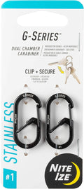 Nite IZE GS1-01-2R6 G-Series Dual Chamber Carabiner, Size #1 2-Pack, Black