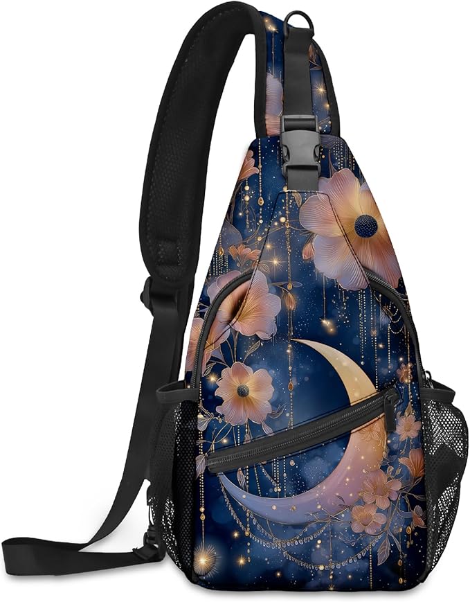 FyLybois Moon Sling Bag for Women Lightweight Crossbody Backpack Casual Daypack with Adjustable Strap for Travel Work Hiking Everyday Use