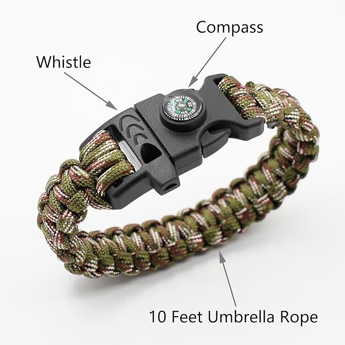 8 Pack Emergency Survival Bracelet with Whistle and Compass,Survival Kit,Wildness Emergency Survival Kit for Camping,Outdoor Travel, Hiking