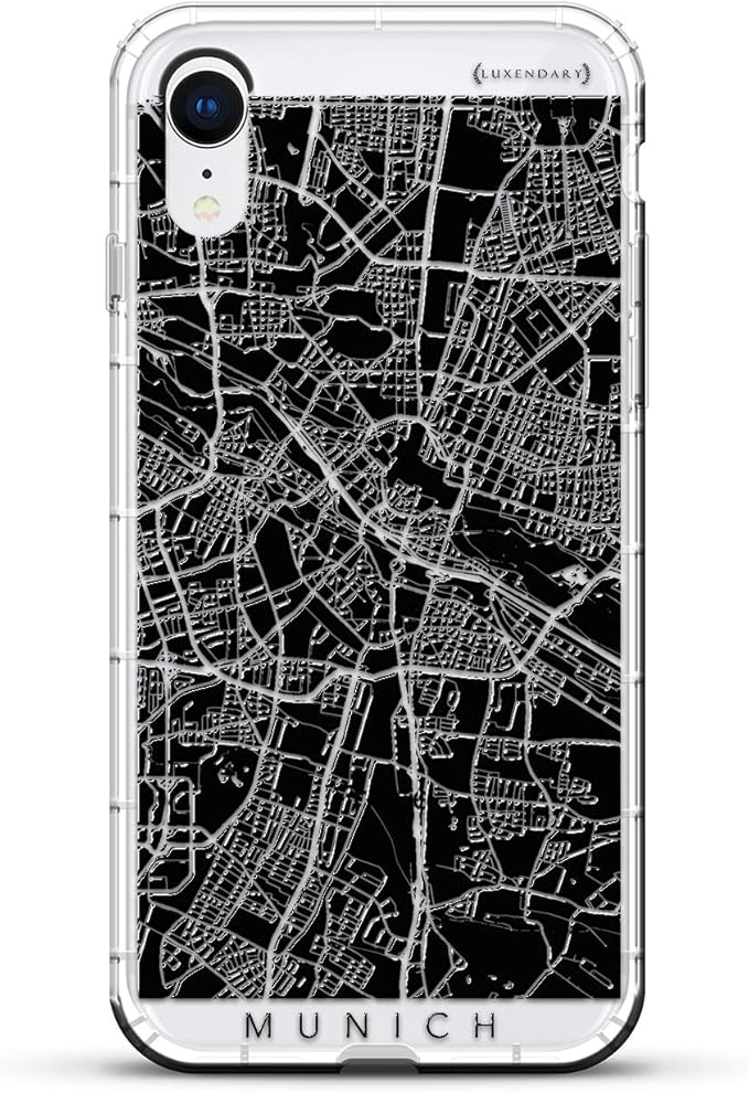 Munich Streets Map | Luxendary Air Series Clear Silicone Case with 3D printed design and Air-Pocket Cushion Bumper for iPhone XR (new 2018/2019 model with 6.1" screen)