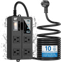 10FT Outdoor Waterproof Power Strip Surge Protector with 4AC Outlets 4USB Ports Power Switch Safety Lock, ETL Certified for Patio Garden Charging