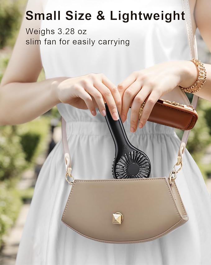 TriPole Mini Handheld Fan Portable Personal Fan with 3 Speeds, Strong Wind Battery Hand Held Fan for Travel Trip Outdoor Concerts, Cute Small Rechargeable Lash Fan for Makeup Skincare Drying, Black