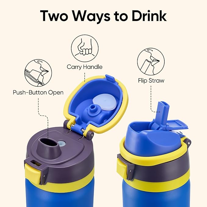 Fijinhom 24 oz Insulated Water Bottle with 2-in-1 Straw and Spout Lid, Stainless Steel Double Wall Vacuum Flask, Sports Water Bottle Keeps Cold 24H, Leak Proof for Gym, Outdoor, Travel (Blue)