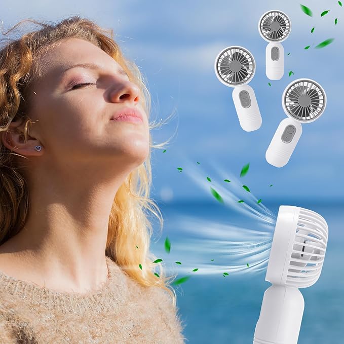Rossesay 3 Pcs Mini Portable Fan Bulk Cute Handheld Lightweight Small Little Personal Hand Eyelash Fan 3 Speeds USB Rechargeable for Women Men Indoor Outdoor Makeup Travel (White)