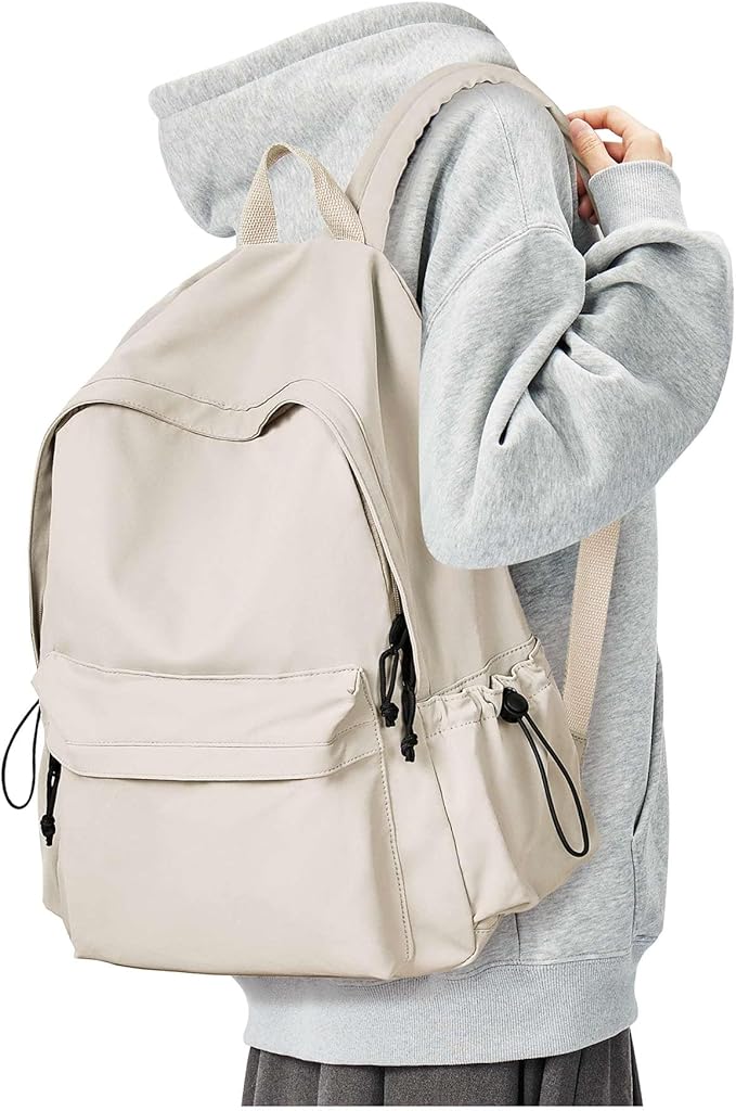 BJLFS White School Backpack for Girls Women, Waterproof High School Book Bag Cute Backpack for Men Teens Boys, Lightweight Mini Classic Basic College Backpack Middle School Back Pack Daypack