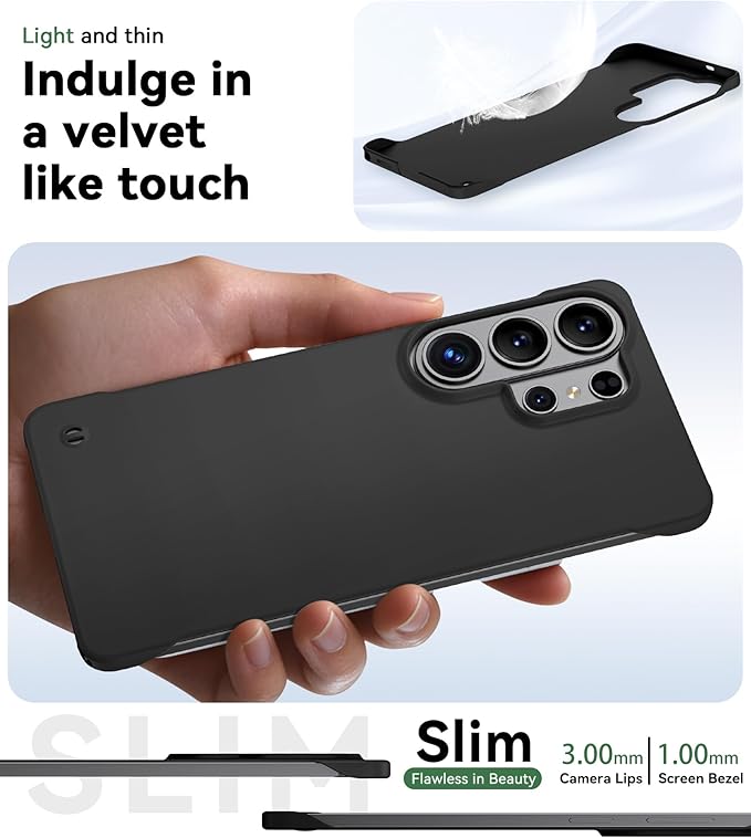 GRECAZO Slim Borderless for Samsung Galaxy S26 Phone Case 6.3"(2026) Ultra-Thin Lightweight Frameless Matte Hard PC Cover Case with Pull Ring Minimalist Non Slip Rope-Black