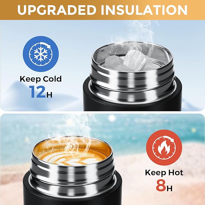 【Upgraded】Exllena Small Insulated Water Bottle 8 oz/250ml– Mini Insulated Water Bottle for Hot & Cold Drinks, Perfect Small Water Bottle for Travel, Purse...(Black)