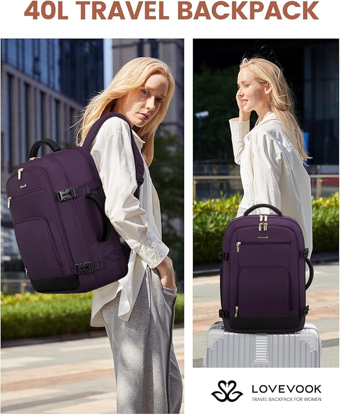 LOVEVOOK Carry On Travel Backpack For Women Flight Approved, 50L Large Personal Item Backpack Travel Bag for Airplanes, Business 18 Inch Laptop Backpack, Weekender Overnight Daypack, With 3 Cubes