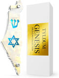 Genesis Mezuzah for Door – Modern Acrylic Mezuzah Case Without Kosher Scroll – Handmade in Canada Judaica Gift, Weatherproof, Jewish Artisan Design, Clear Case (Map with Star, Golden White Clouds)